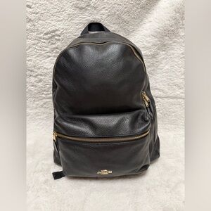 EUC Coach Charlie Black Pebbled Leather Backpack with Gold Accents